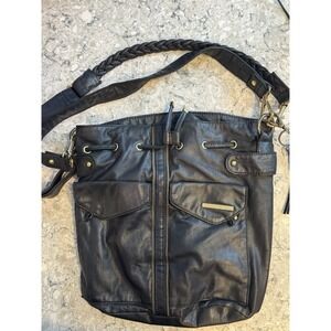 Black Matt & Nat Handbag Lining Chunky Slouchy Bucket Vegan Draw String Trendy